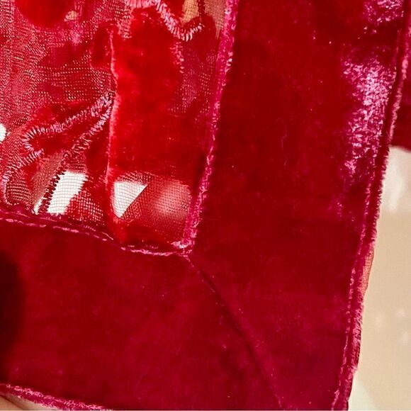 Chicos Vintage Womens Velvet Red Floral Sheer Jacket - Picture 3 of 3